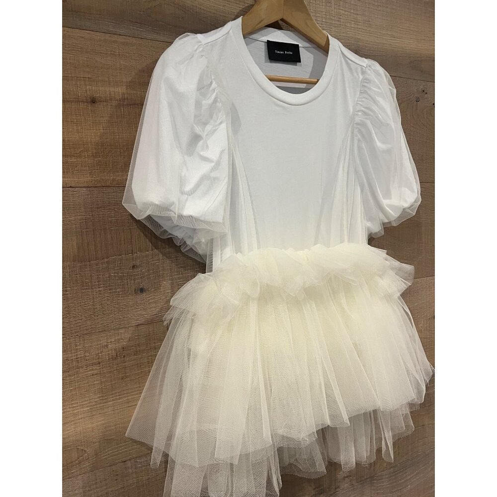 SIMONE ROCHA White Tulle Overlay Puff Sleeve Tutu top T-shirt size L - Picture 6 of 10
